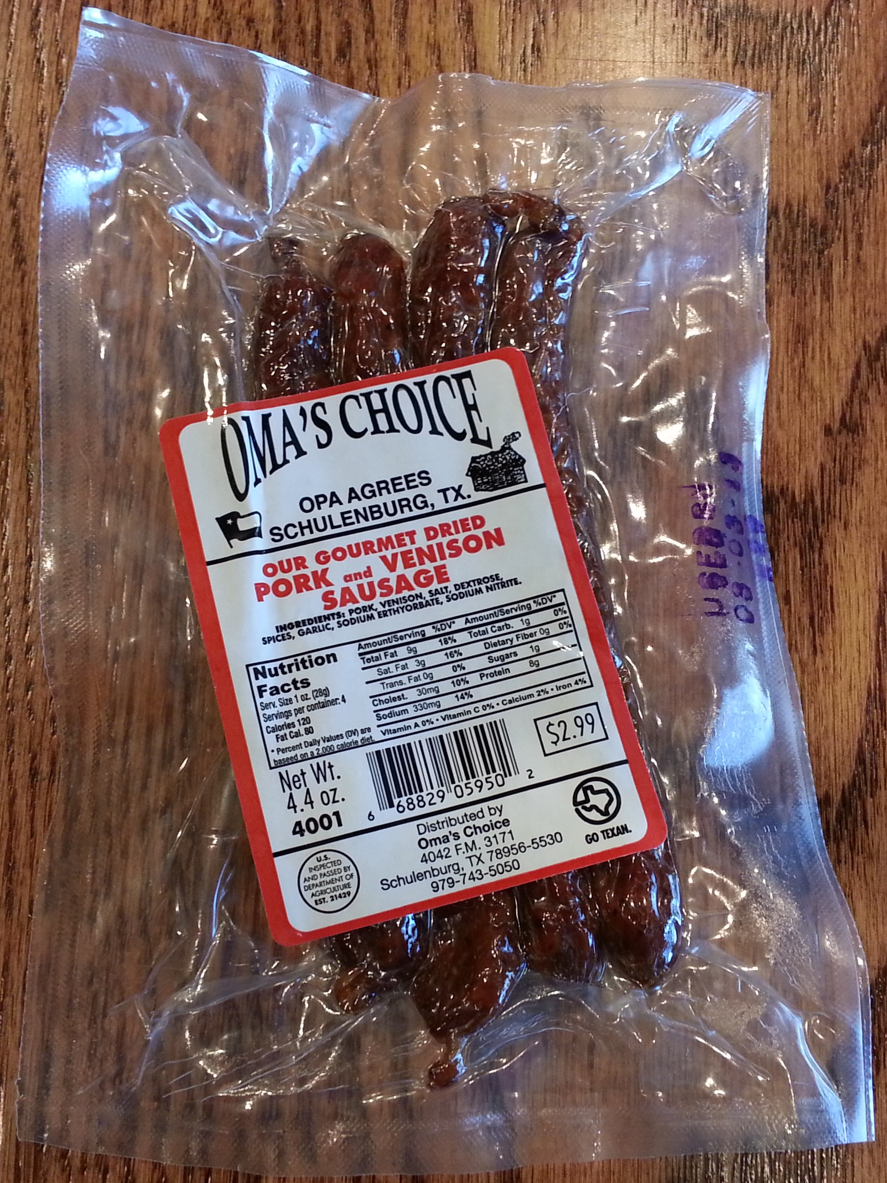 Oma's Choice Gormet Dried Pork and Venison Sausage